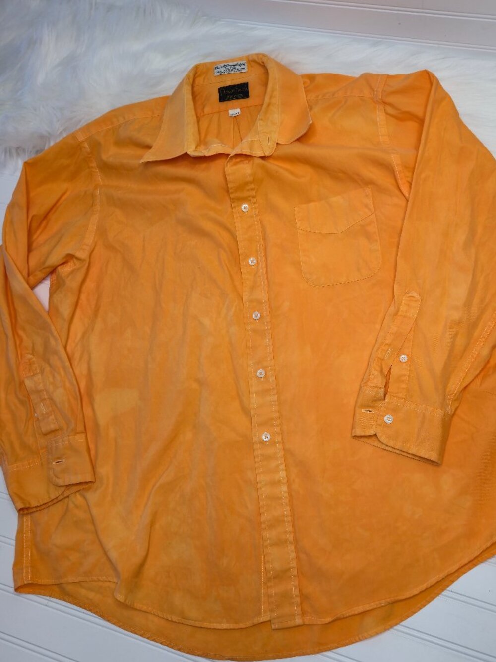 VTG HORNE'S Private Stock Button Shirt Men's 17 1/2-34 Orange MADE IN USA Oxford